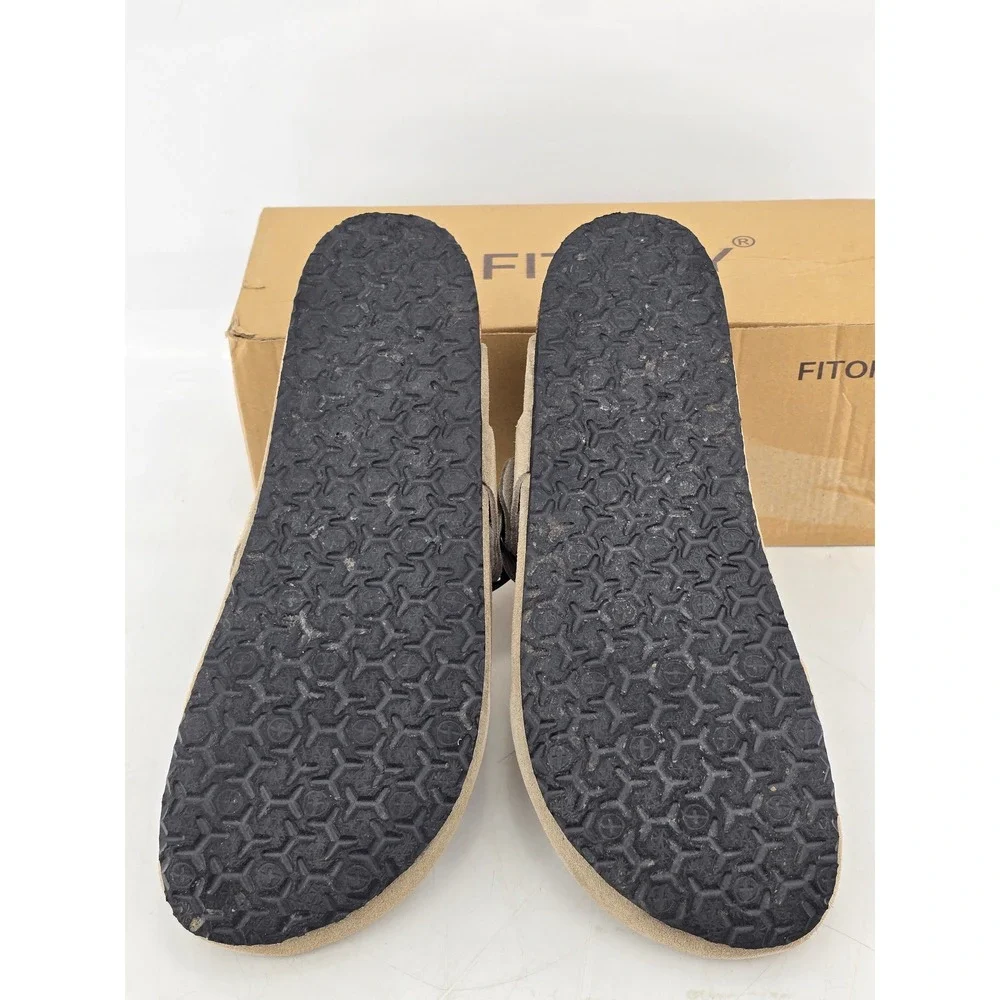 Fitory Suede Clogs Mens Size 11 Taupe Leather Mules Buckle Shoes‎ -Good